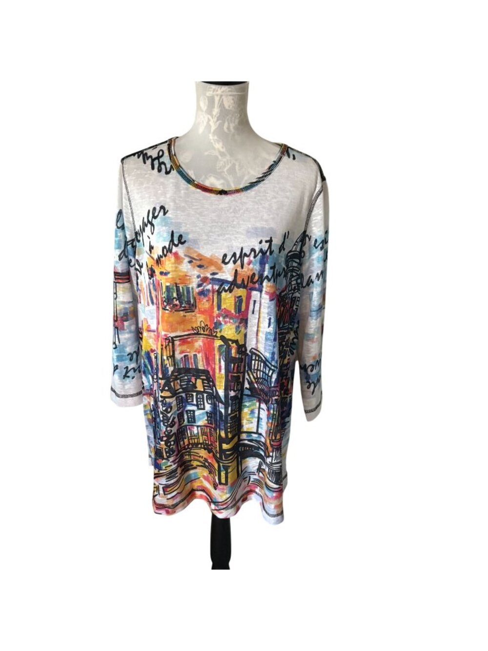 Ali Miles Womens Artsy Top City Scape Print Casual Colorful Xlarge